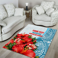 Personalized American Samoa Masefau Area Rug Hibiscus Tropical Floral Whale Polynesian Tribal Pattern