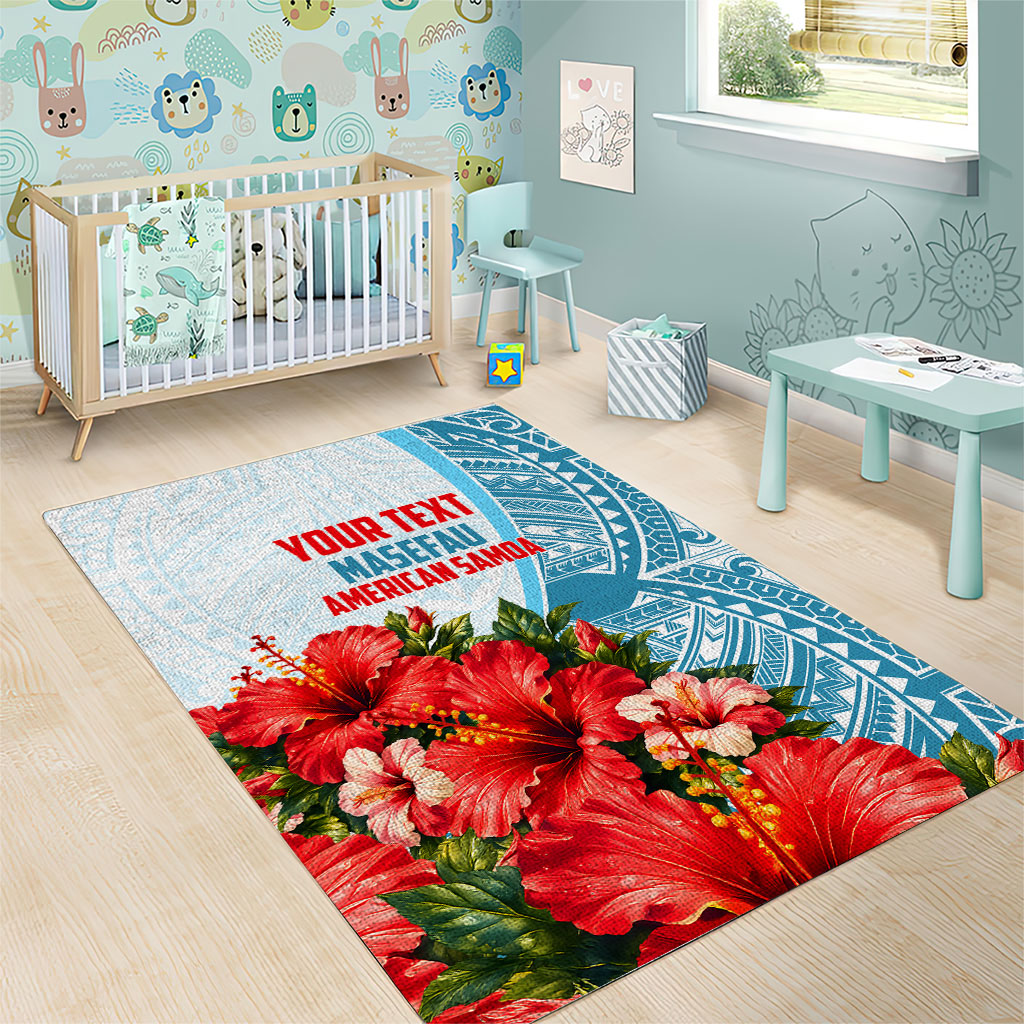 Personalized American Samoa Masefau Area Rug Hibiscus Tropical Floral Whale Polynesian Tribal Pattern