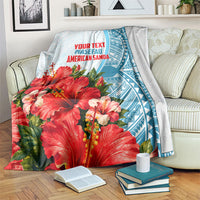 Personalized American Samoa Masefau Blanket Hibiscus Tropical Floral Whale Polynesian Tribal Pattern