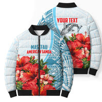 Personalized American Samoa Masefau Bomber Puffer Jacket Hibiscus Tropical Floral Whale Polynesian Tribal Pattern