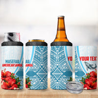 Personalized American Samoa Masefau 4 in 1 Can Cooler Tumbler Hibiscus Tropical Floral Whale Polynesian Tribal Pattern