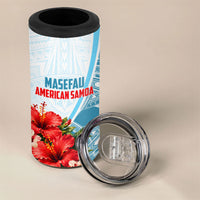 Personalized American Samoa Masefau 4 in 1 Can Cooler Tumbler Hibiscus Tropical Floral Whale Polynesian Tribal Pattern