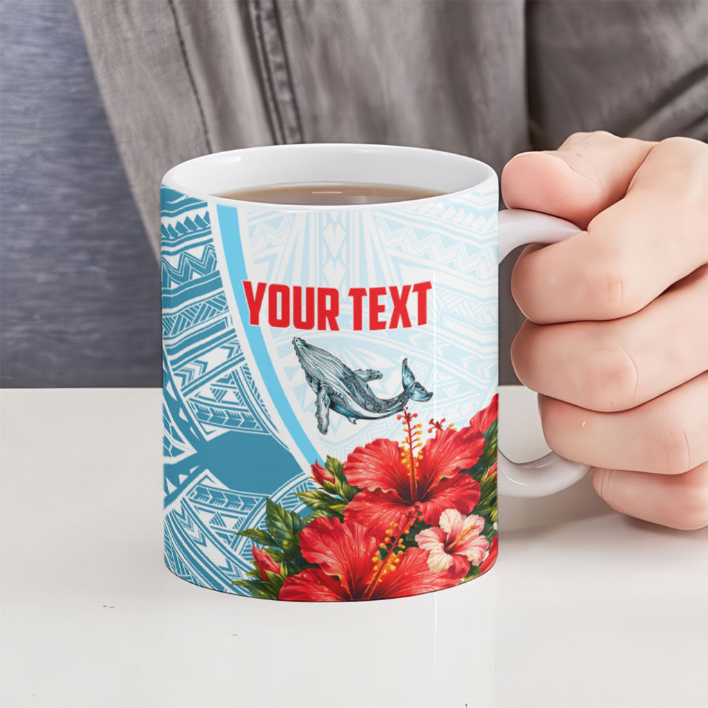 Personalized American Samoa Masefau Ceramic Mug Hibiscus Tropical Floral Whale Polynesian Tribal Pattern