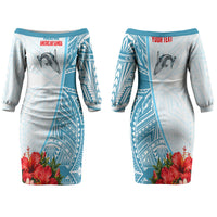 Personalized American Samoa Masefau Couples Matching Off The Shoulder Long Sleeve Dress and Long Sleeve Button Shirt Hibiscus Tropical Floral Whale Polynesian Tribal Pattern