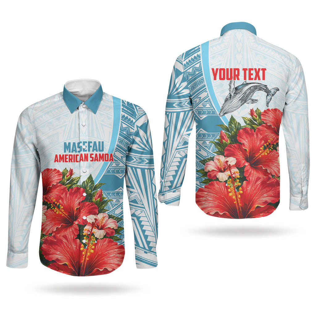 Personalized American Samoa Masefau Couples Matching Puletasi and Long Sleeve Button Shirt Hibiscus Tropical Floral Whale Polynesian Tribal Pattern