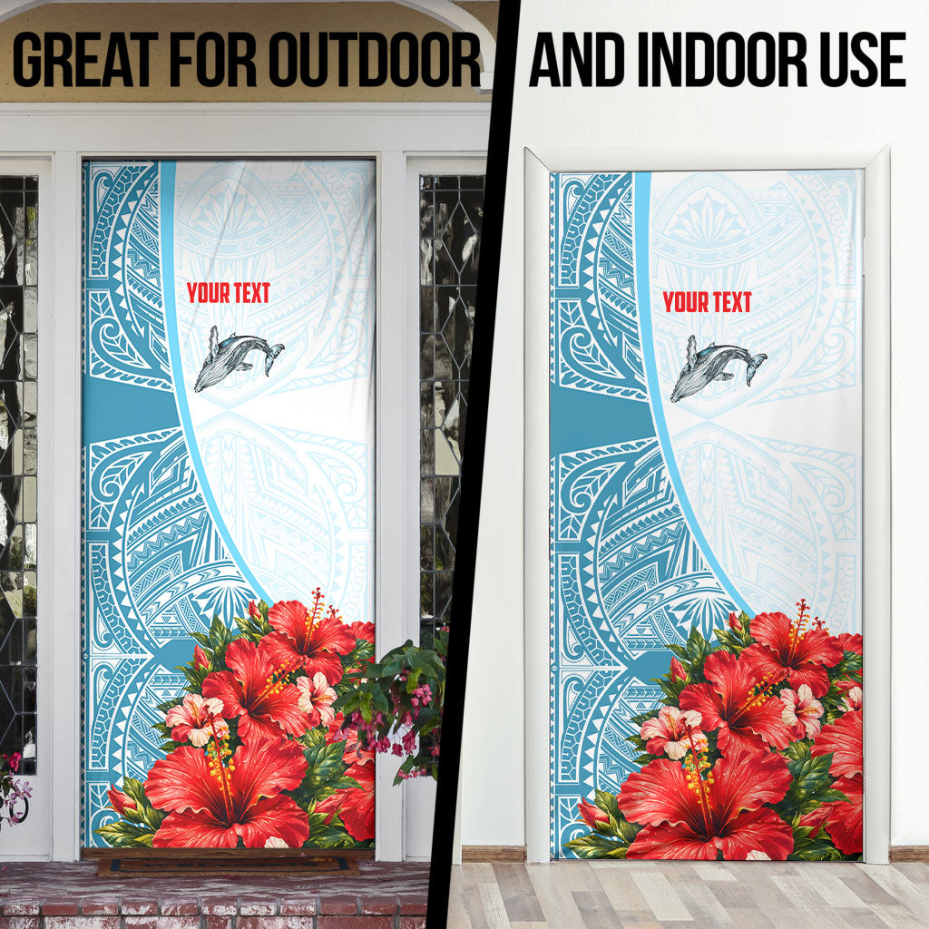 Personalized American Samoa Masefau Door Cover Hibiscus Tropical Floral Whale Polynesian Tribal Pattern