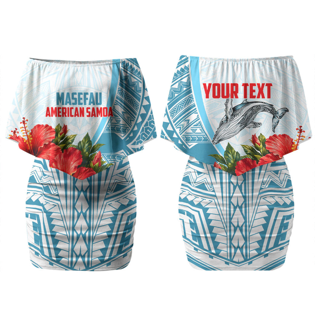 Personalized American Samoa Masefau Family Matching Off Shoulder Short Dress and Hawaiian Shirt Hibiscus Tropical Floral Whale Polynesian Tribal Pattern