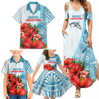 Personalized American Samoa Masefau Family Matching Summer Maxi Dress and Hawaiian Shirt Hibiscus Tropical Floral Whale Polynesian Tribal Pattern