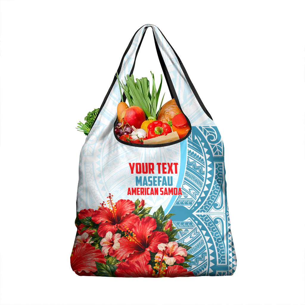 Personalized American Samoa Masefau Grocery Bag Hibiscus Tropical Floral Whale Polynesian Tribal Pattern