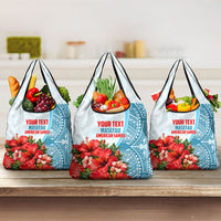 Personalized American Samoa Masefau Grocery Bag Hibiscus Tropical Floral Whale Polynesian Tribal Pattern