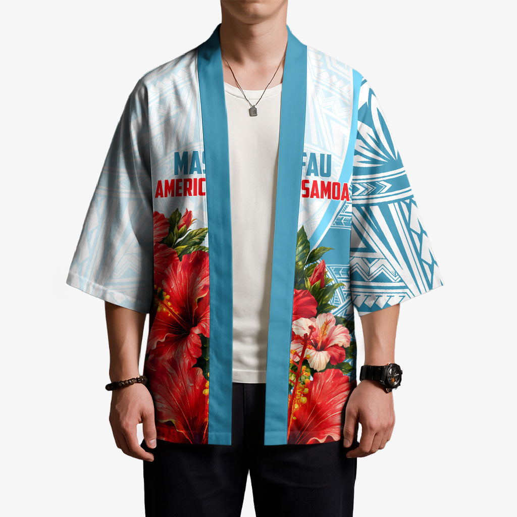 Personalized American Samoa Masefau Kimono Hibiscus Tropical Floral Whale Polynesian Tribal Pattern