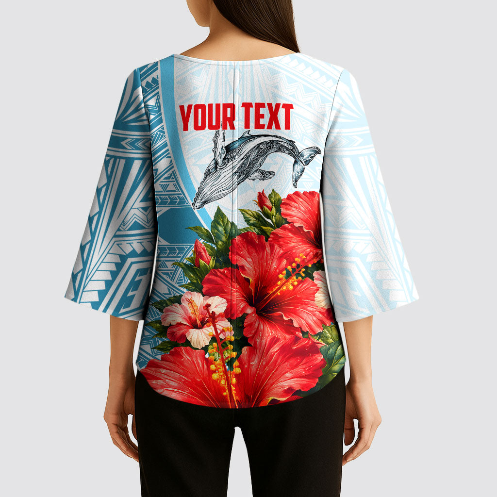 Personalized American Samoa Masefau Kimono Sleeve Blouse Hibiscus Tropical Floral Whale Polynesian Tribal Pattern