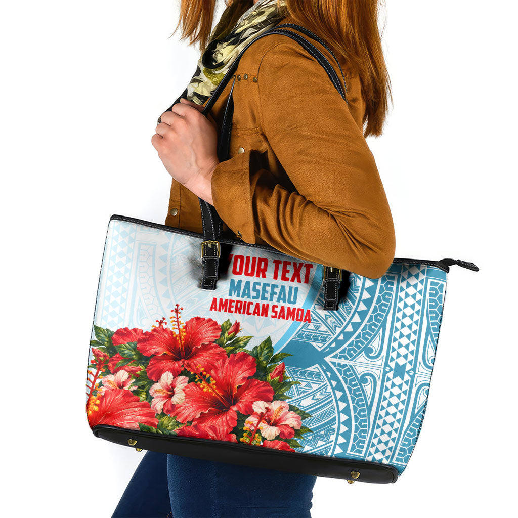 Personalized American Samoa Masefau Leather Tote Bag Hibiscus Tropical Floral Whale Polynesian Tribal Pattern