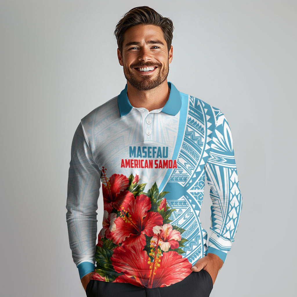 Personalized American Samoa Masefau Long Sleeve Polo Shirt Hibiscus Tropical Floral Whale Polynesian Tribal Pattern