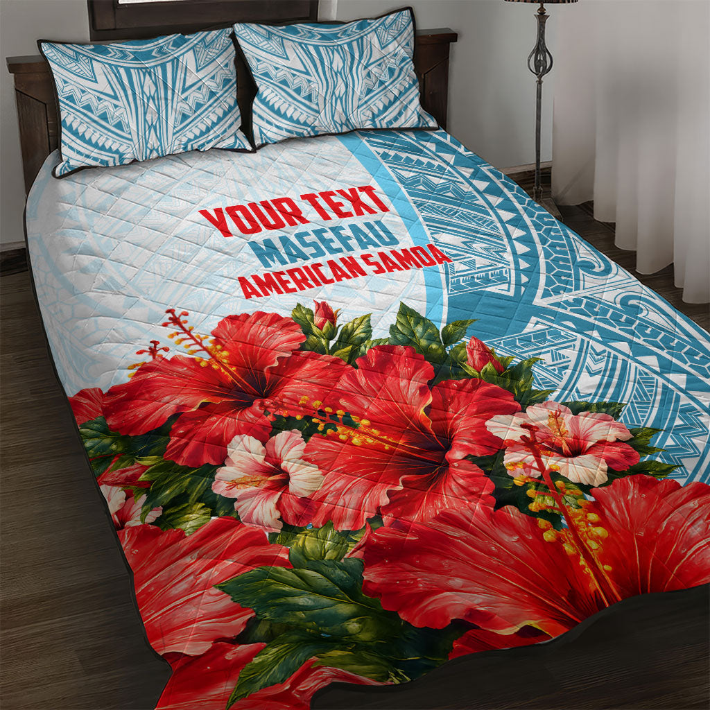 Personalized American Samoa Masefau Quilt Bed Set Hibiscus Tropical Floral Whale Polynesian Tribal Pattern