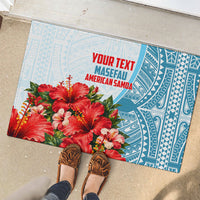Personalized American Samoa Masefau Rubber Doormat Hibiscus Tropical Floral Whale Polynesian Tribal Pattern