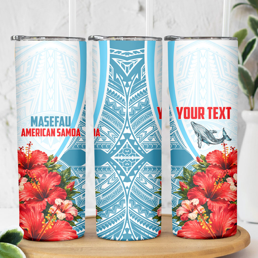 Personalized American Samoa Masefau Skinny Tumbler Hibiscus Tropical Floral Whale Polynesian Tribal Pattern
