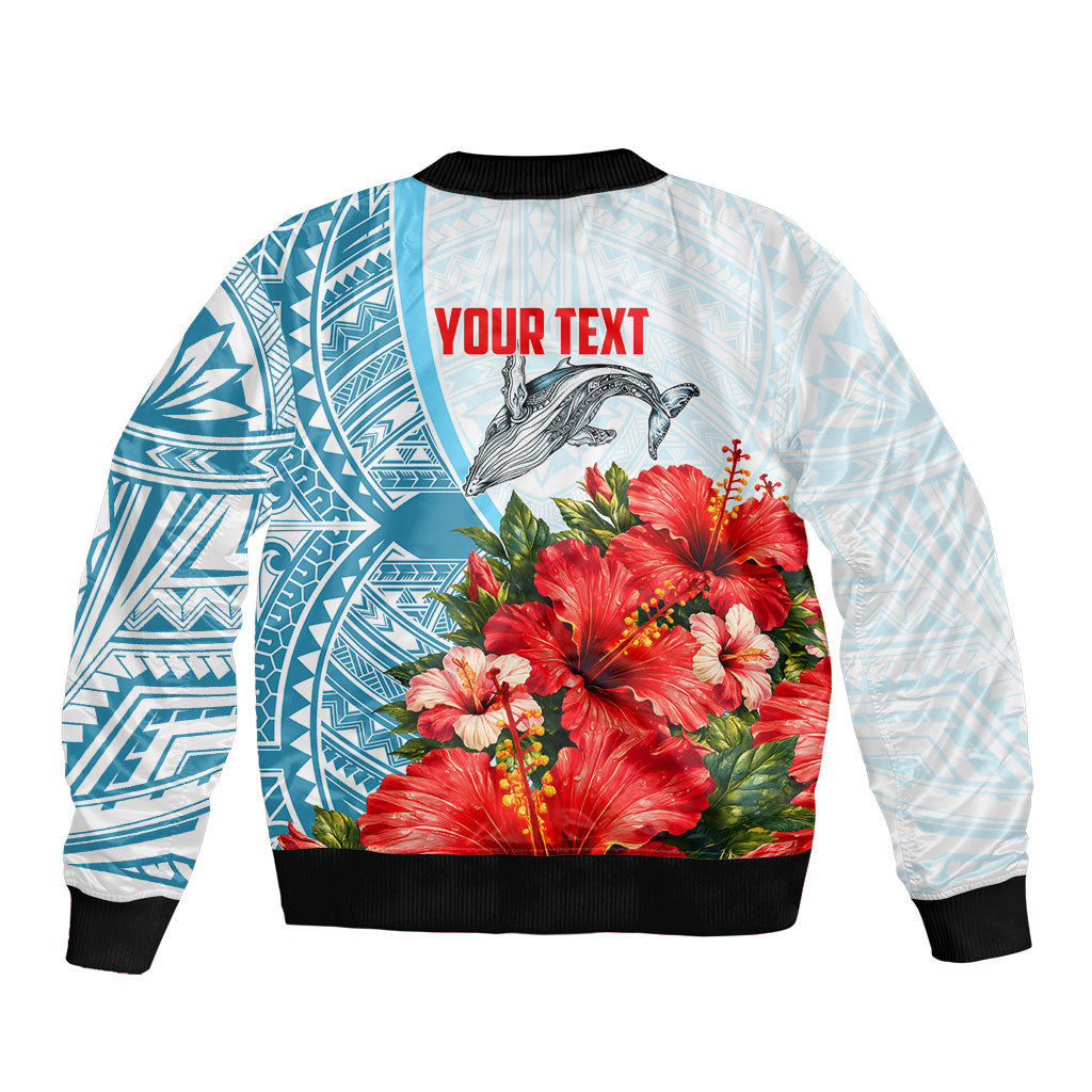 Personalized American Samoa Masefau Sleeve Zip Bomber Jacket Hibiscus Tropical Floral Whale Polynesian Tribal Pattern