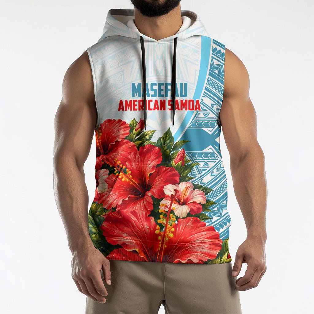 Personalized American Samoa Masefau Sleeveless Hoodie Hibiscus Tropical Floral Whale Polynesian Tribal Pattern