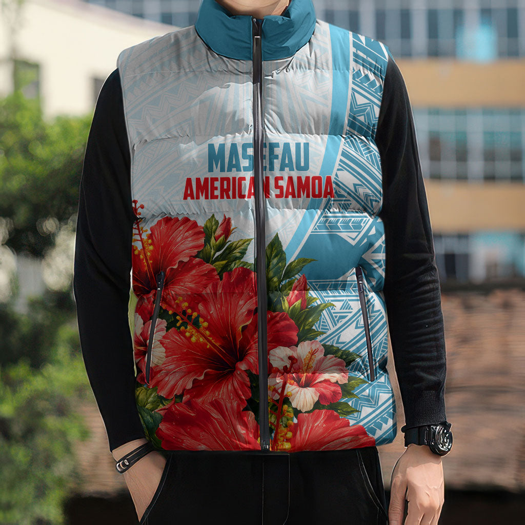 Personalized American Samoa Masefau Sleeveless Puffer Jacket Hibiscus Tropical Floral Whale Polynesian Tribal Pattern