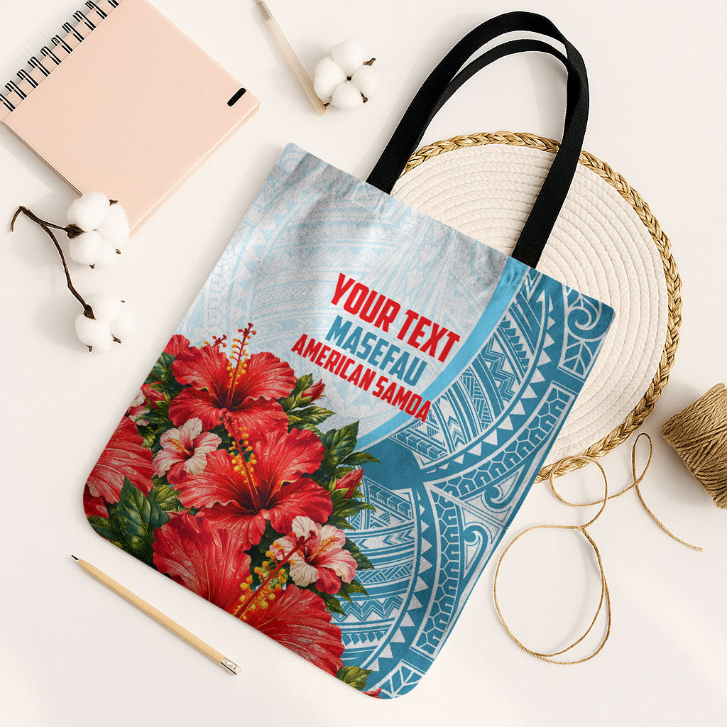 Personalized American Samoa Masefau Tote Bag Hibiscus Tropical Floral Whale Polynesian Tribal Pattern