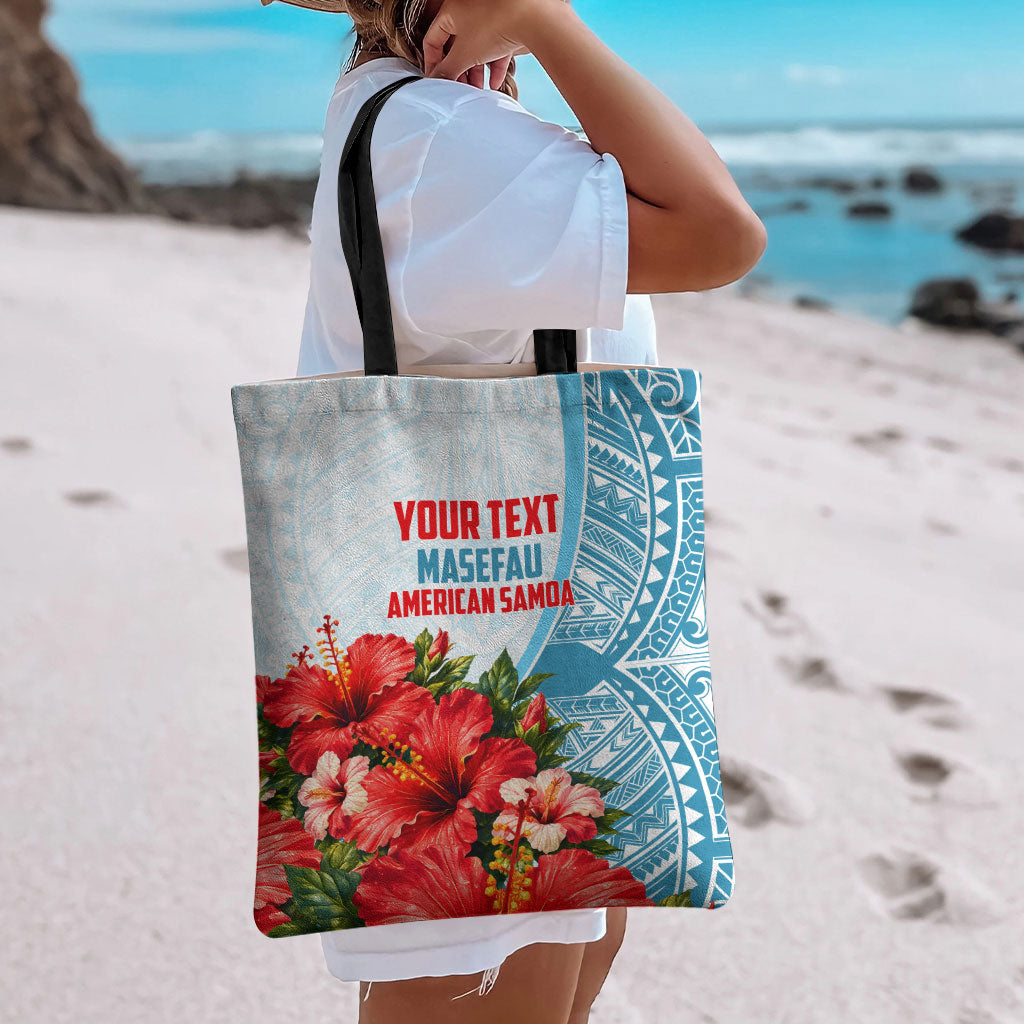 Personalized American Samoa Masefau Tote Bag Hibiscus Tropical Floral Whale Polynesian Tribal Pattern
