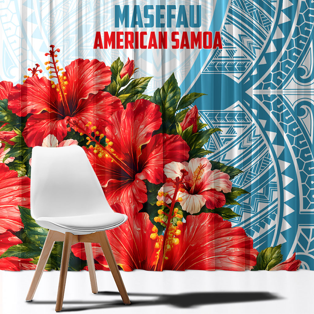 Personalized American Samoa Masefau Window Curtain Hibiscus Tropical Floral Whale Polynesian Tribal Pattern
