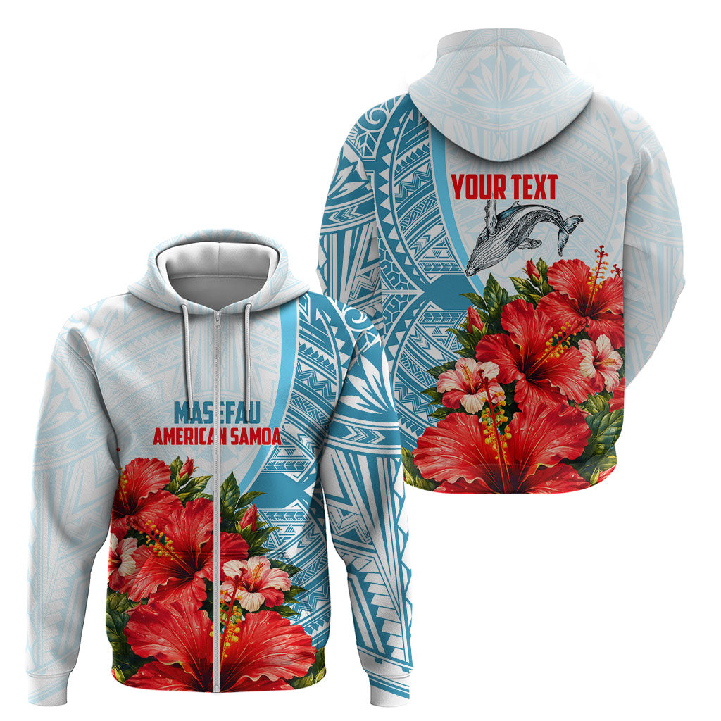 Personalized American Samoa Masefau Zip Hoodie Hibiscus Tropical Floral Whale Polynesian Tribal Pattern