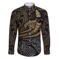 Polynesian Family Matching Puletasi Dress and Hawaiian Shirt Hammerhead Shark Tribal Pattern TS04 Dad's Shirt - Long Sleeve Black/Yellow - Polynesian Pride