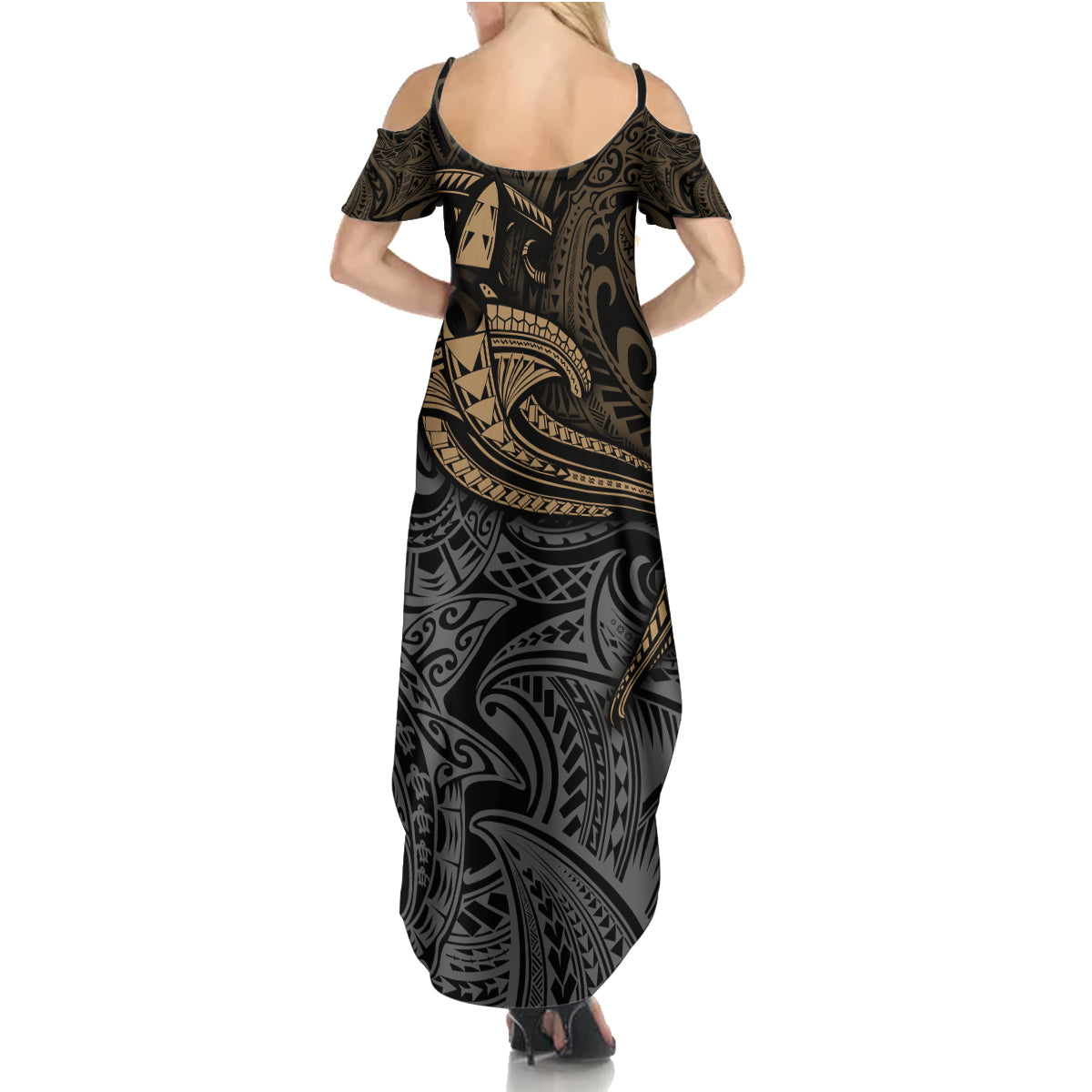 Polynesian Family Matching Summer Maxi Dress and Hawaiian Shirt Hammerhead Shark Tribal Pattern TS04 - Polynesian Pride