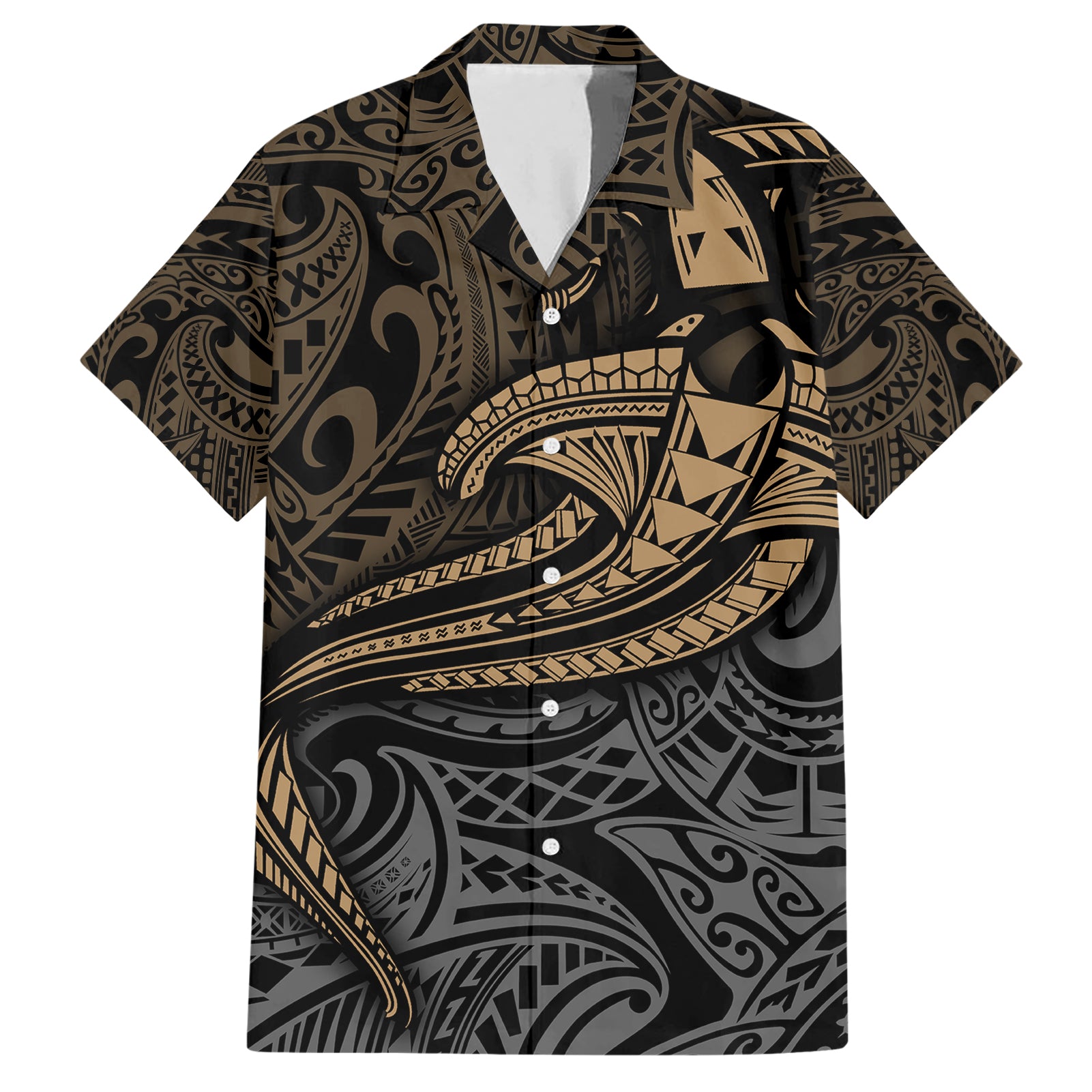 Polynesian Hawaiian Shirt Hammerhead Shark Tribal Pattern TS04 Black/Yellow - Polynesian Pride