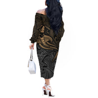 Polynesian Off The Shoulder Long Sleeve Dress Hammerhead Shark Tribal Pattern TS04 - Polynesian Pride