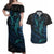 Polynesian Whale Couples Matching Off Shoulder Maxi Dress and Hawaiian Shirt TS04 Black/Cyan - Polynesian Pride