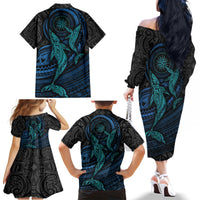 Polynesian Whale Family Matching Off Shoulder Long Sleeve Dress and Hawaiian Shirt TS04 - Polynesian Pride