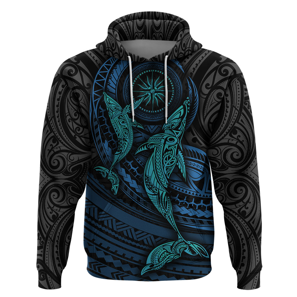 Polynesian Whale Hoodie TS04 Black/Cyan - Polynesian Pride