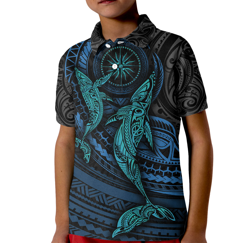 Polynesian Whale Kid Polo Shirt TS04 Kid Black/Cyan - Polynesian Pride