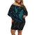 Polynesian Whale Off Shoulder Short Dress TS04 Women Black/Cyan - Polynesian Pride