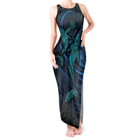 Polynesian Whale Tank Maxi Dress TS04 Women Black/Cyan - Polynesian Pride