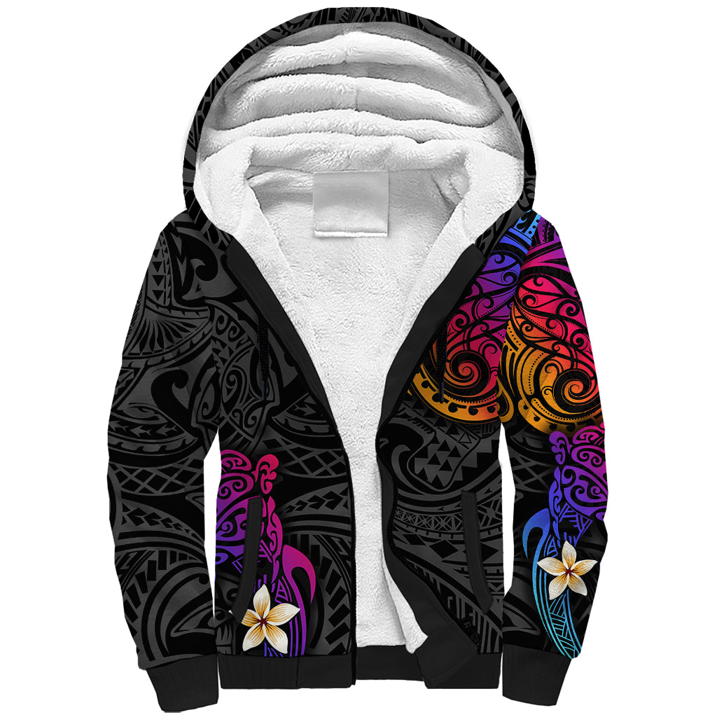 Turtle and Plumeria - Polynesian Sherpa Hoodie TS04 Unisex Gradient - Polynesian Pride
