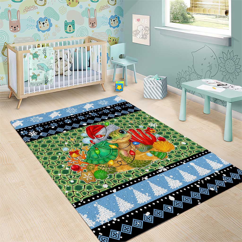 Micronesia Christmas Area Rug with Santa Turtle Coral Reef and Holiday Ocean Pattern - Polynesian Pride