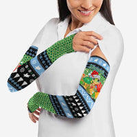 Micronesia Christmas Arm Sleeves with Santa Turtle Coral Reef and Holiday Ocean Pattern - Polynesian Pride