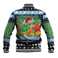 Micronesia Christmas Baseball Jacket with Santa Turtle Coral Reef and Holiday Ocean Pattern - Polynesian Pride