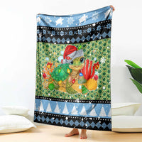 Micronesia Christmas Blanket with Santa Turtle Coral Reef and Holiday Ocean Pattern - Polynesian Pride