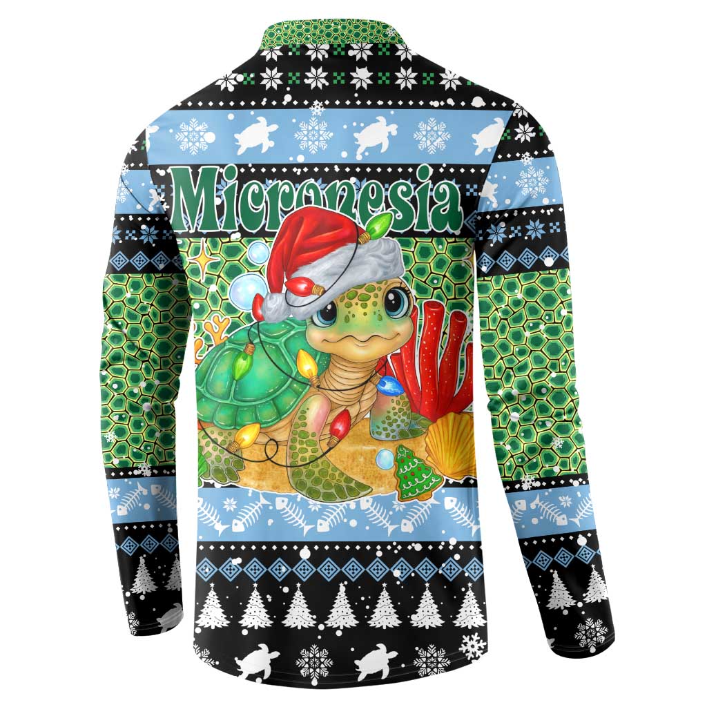 Micronesia Christmas Button Sweatshirt with Santa Turtle Coral Reef and Holiday Ocean Pattern - Polynesian Pride