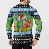 Micronesia Christmas Button Sweatshirt with Santa Turtle Coral Reef and Holiday Ocean Pattern - Polynesian Pride