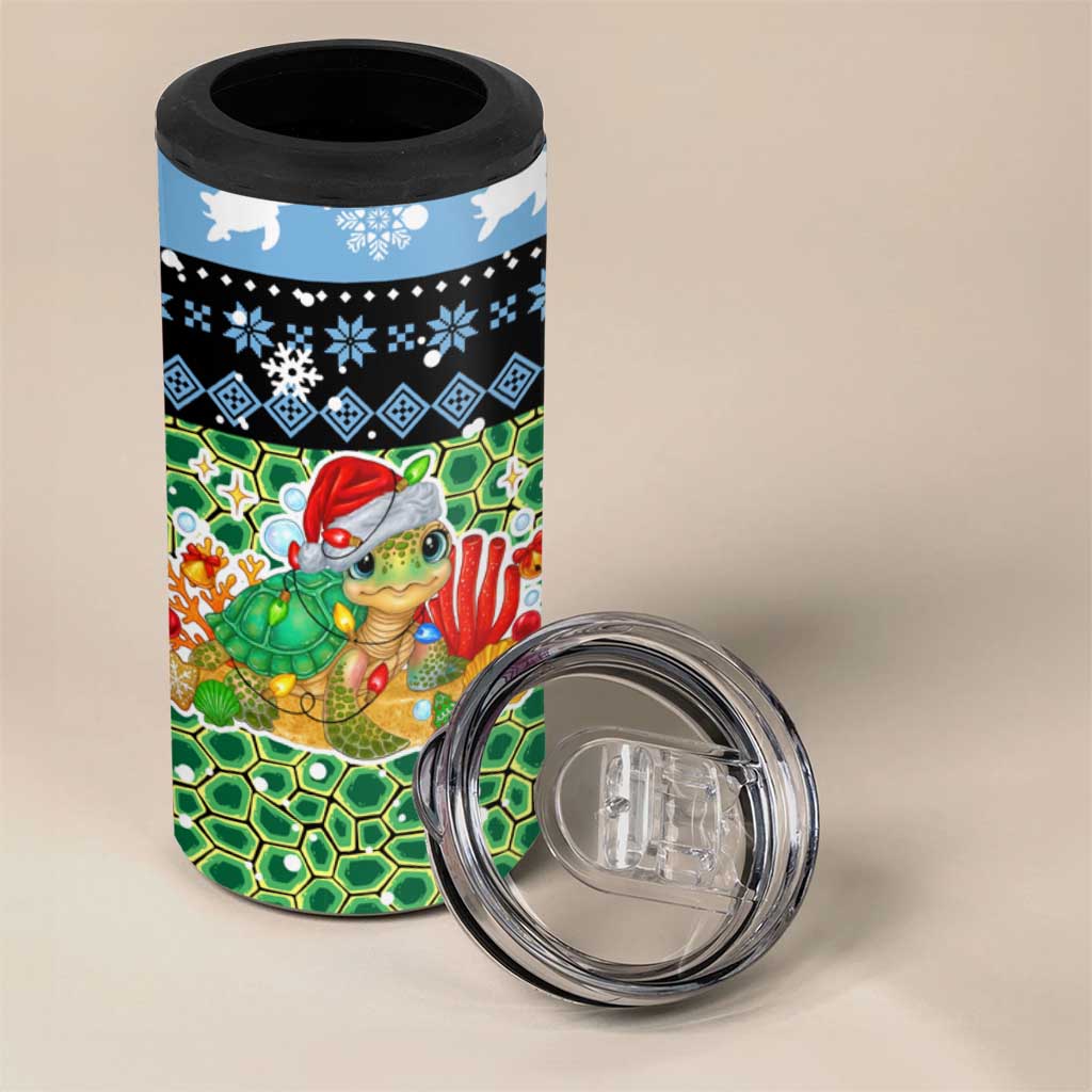 Micronesia Christmas 4 in 1 Can Cooler Tumbler with Santa Turtle Coral Reef and Holiday Ocean Pattern - Polynesian Pride