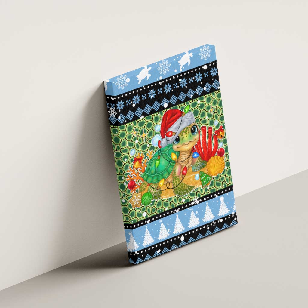 Micronesia Christmas Canvas Wall Art with Santa Turtle Coral Reef and Holiday Ocean Pattern - Polynesian Pride