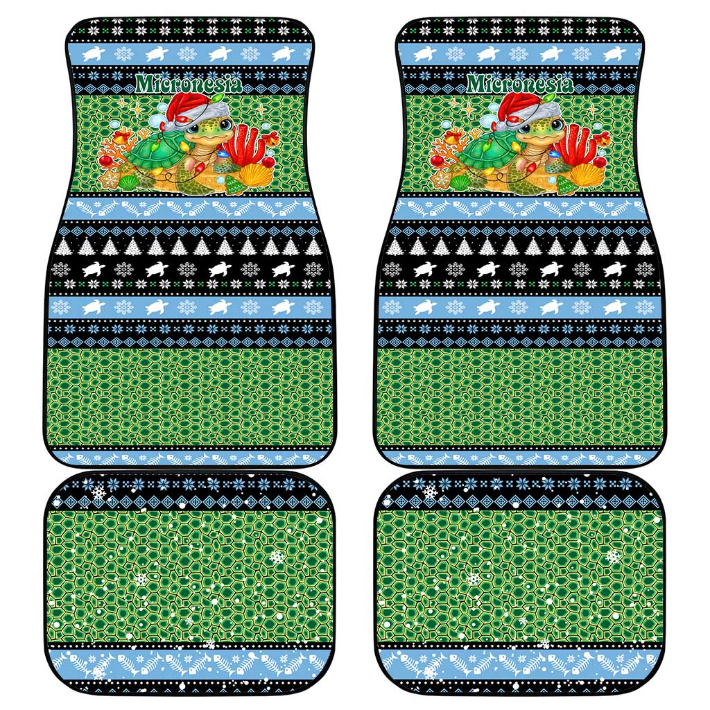 Micronesia Christmas Car Mats with Santa Turtle Coral Reef and Holiday Ocean Pattern - Polynesian Pride