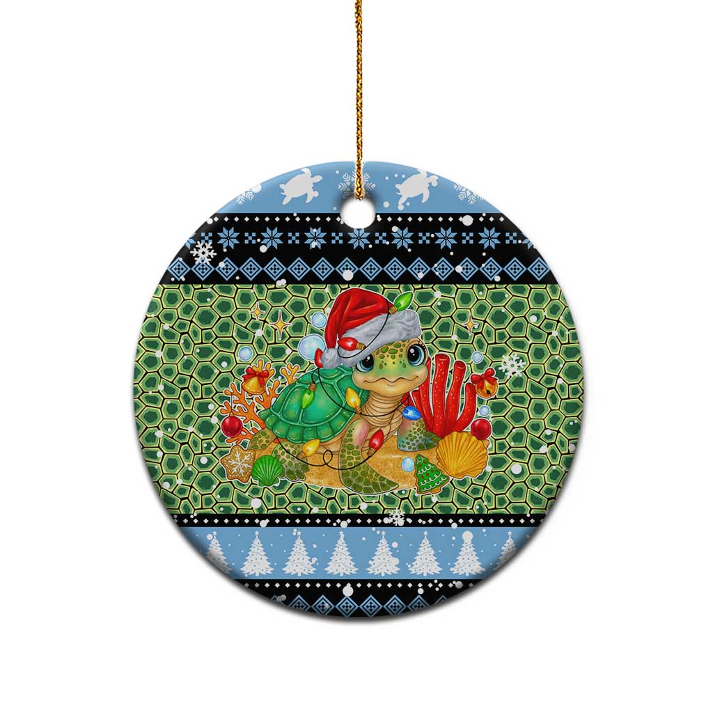 Micronesia Christmas Ceramic Ornament with Santa Turtle Coral Reef and Holiday Ocean Pattern - Polynesian Pride