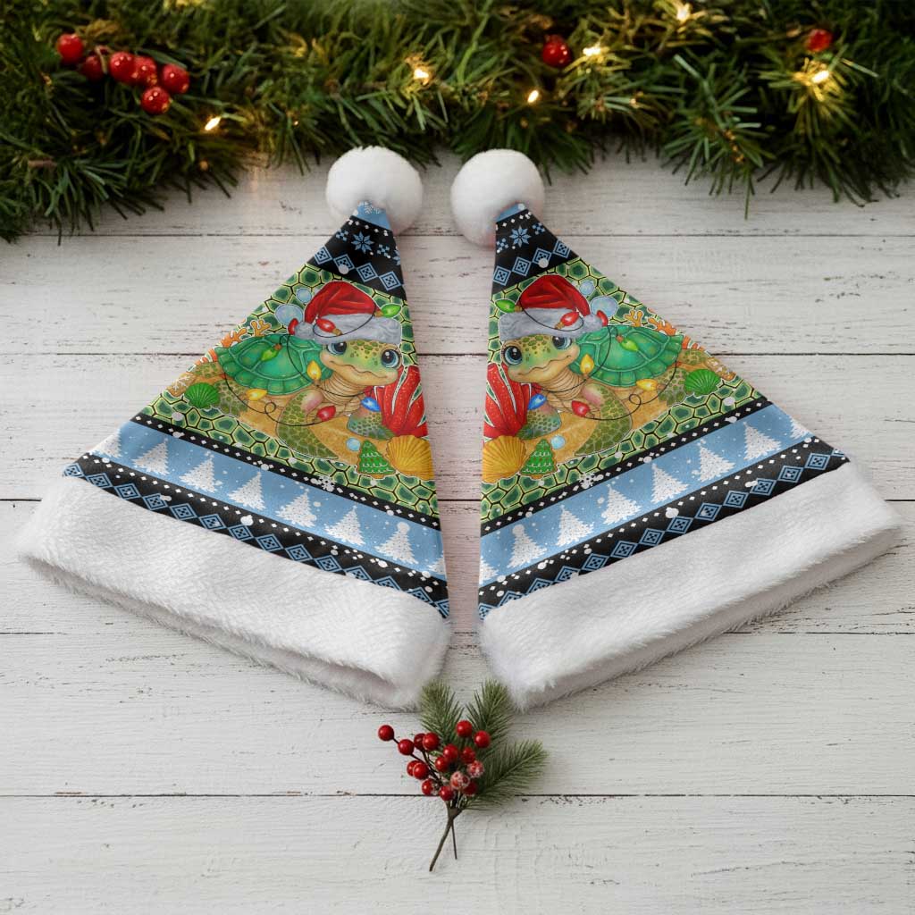Micronesia Christmas Santa Hat with Santa Turtle Coral Reef and Holiday Ocean Pattern - Polynesian Pride